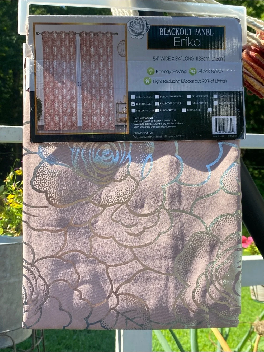 Erika Rose Pink Silver Floral Blackout Grommet Curtain Panel 54 x 84